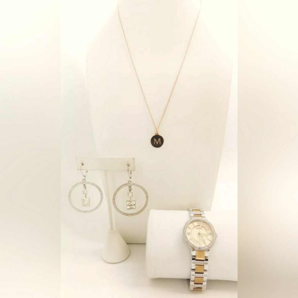 LOT of 3 Kate Spade Designer 1 Million Necklace Givenchy Earrings Fossil Watch